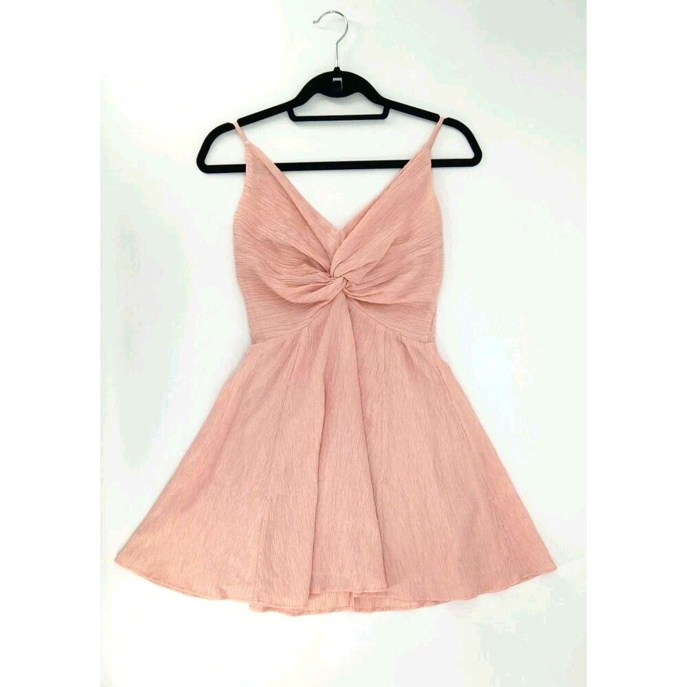 Ballet Blush Pink Twist Front Crinkle Textured Mini Dress XS Coquette Feminine - Picture 4 of 11